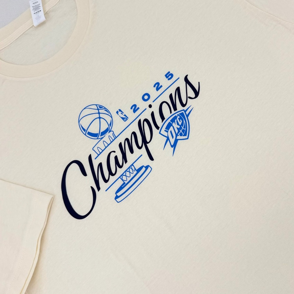 OKC Thunder 2025 Champions NBA Graphic T-Shirt Men XL Cream Sporty NWOT